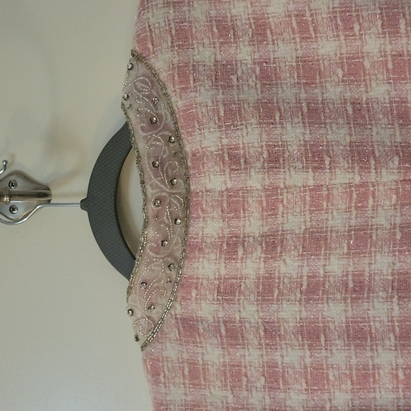 BEREK by TAKAKO SAKON Pink Plaid Tweed Lace Beaded Embellished Blazer - Picture 10 of 16
